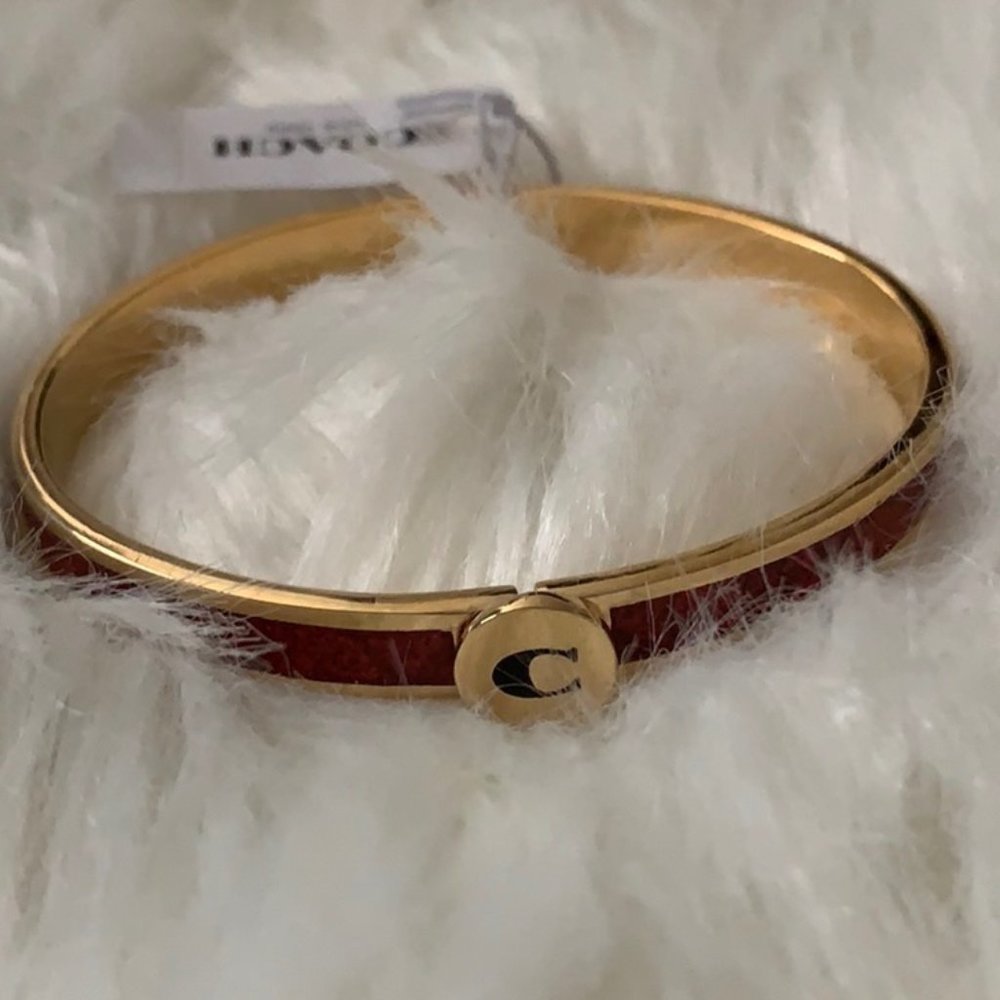 COACH Iconic Glitter Enamel Skinny Bangle in Red